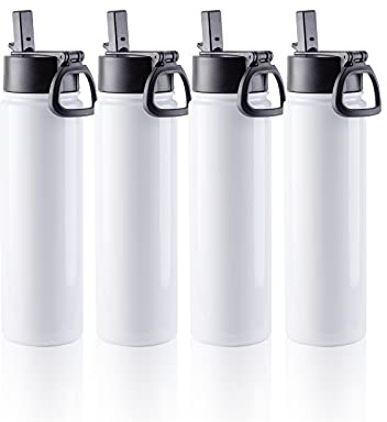 PYD Life 4 Pack Sublimation Blank Tumbler 22 OZ Sports Wide Mouth Stainless Steel Water Bottle Vacuum Flask with Straw and Portable Handle for Tumbler Press Machine Sublimation Print