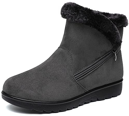 Vunavueya Vinterstövlar för dam, varma fodrade vinterskor, slip on-stövlar med kort skaft, storlek 35–41,5, Grå A, 35.5 EU