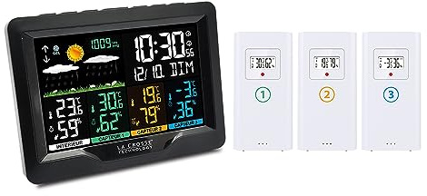 La Crosse Technology - WS6204 Station Météo Radio-Pilotée avec 3 capteurs thermo/hygro - Noir (Noir, Blanc)
