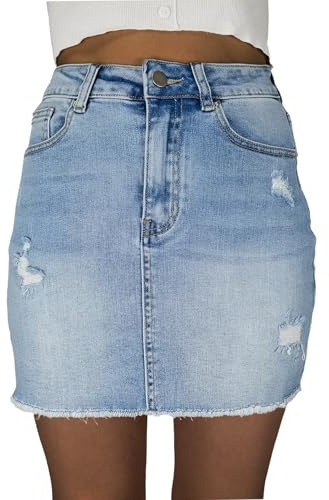 VAYEAH Denim Mini Skirt Women Trendy High Waisted Rip Summer Jean Short Skirts Blue L