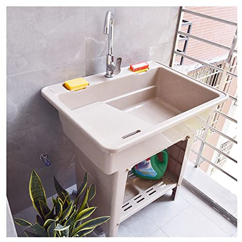 Evier Exterieur,évier Portable, Évier Autoportant, Évier Utilitaire En Plastique Avec Bac À Laver, Robinet D'eau Froide Et Chaude Pour Buanderie, Garage, Sous-sol, Jardin. (Color : Marble, Size : 68