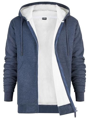 CityComfort Sweat à Capuche Homme Zippé Hoodie Pull Polaire Zippé Veste à Capuche Fourrée Blouson Doublé Vêtement Homme Hiver Chaud Tailles M-XXXL (Navy, XL)