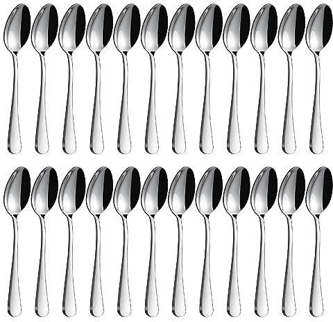 BEWOS Silver Teaspoons, 24 Pieces, Stainless Steel Tea Spoons, 5.56 Inches (14.1 Cm) Latte Spoons, Dessert Spoons, Mirror Polished Spoons, Dishwasher Safe, Coffee Spoons for Household, Restaurant, etc