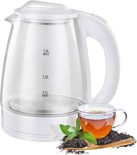 Avilia Bollitore Elettrico in Vetro 2L -1500W - Bollitore con Temperatura Regolabile, Spegnimento Automatico, Impugnatura Antiscivolo e Piastra in Acciaio Inox - Teiera Bianca