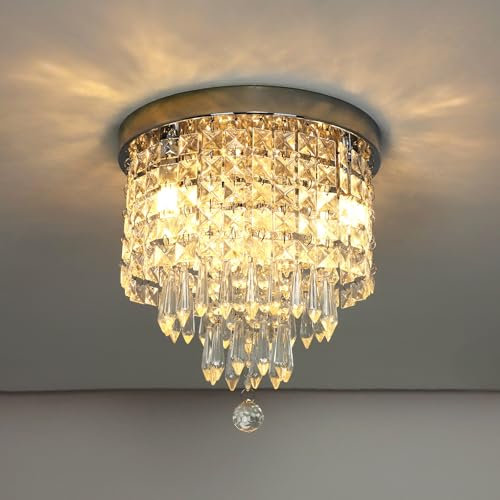 DINGLILIGHTING Moderna lámpara de araña de cristal con diseño elegante, lámpara de techo de cristal, ancho 25 x alto 24 cm, 3 portalámparas para pasillo, salón, dormitorio, comedor, hotel