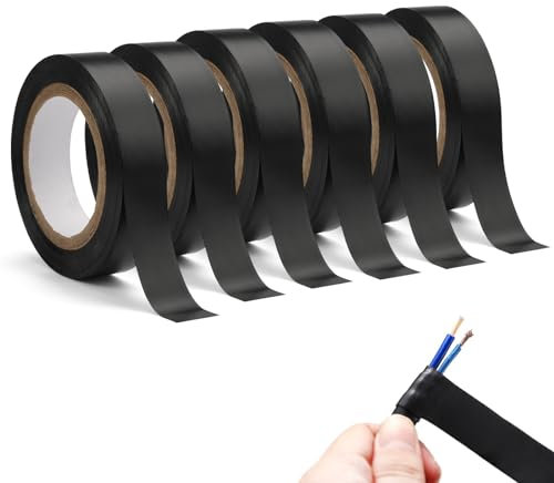 EXIN DECHEN 6 Pièces Ruban Isolant, 16mm x 15m Chatterton Noir, Ruban Adhésif Isolant, Ruban D'Isolation électrique Pour Les Projets de Câblage et Les Réparations