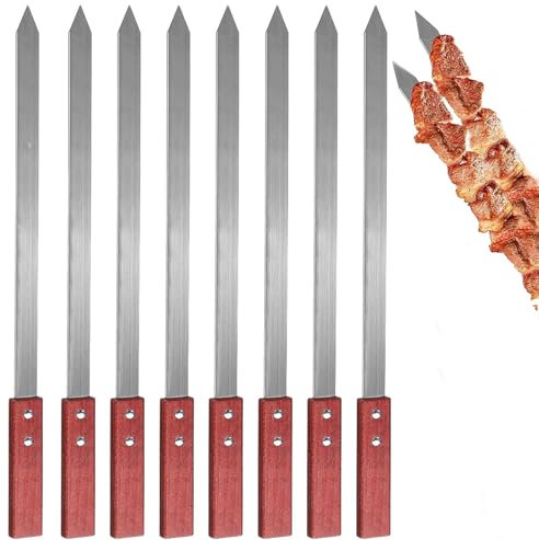 Pique a Brochette en Acier Inoxydable FaJoek 8 Pièces Brochettes pour Barbecue 40cm, Brochettes en Métal Plat, Réutilisables Pique Brochettes Pour Barbecue,Viande,PoissonLégumes,Viande