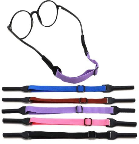 JCKD 5pcs set cordon de lunettes réglable, sangle de lunettes réglable universelle, sangle de lunettes élastique, convient à tous les types de lunettes adultes hommes, femmes et enfants (5 couleurs)
