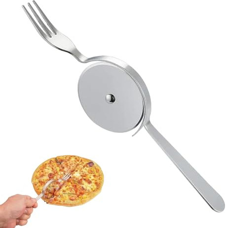 Cortador de pizza de acero inoxidable, cortador de rodillos de pizza | Herramientas de cocina de pizza de alta resistencia Cortador de pizza y tenedor,Práctica rueda de corte de pastelería, cortador