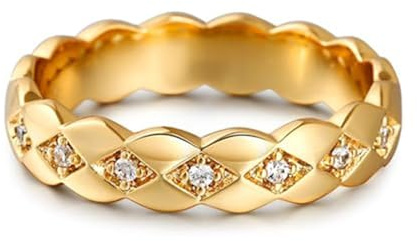 Jeulia Moissanite Women's Ring 925 Sterling Silver Engagement Ring Eternity Rings Wedding Rings with Geometric Design for Birthdays, Christmas, Valentine's Day(Yellow gold,U-½)