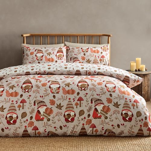 Catherine Lansfield Woodland Gonks So Soft Parure de lit Double réversible avec taies d'oreiller Naturel