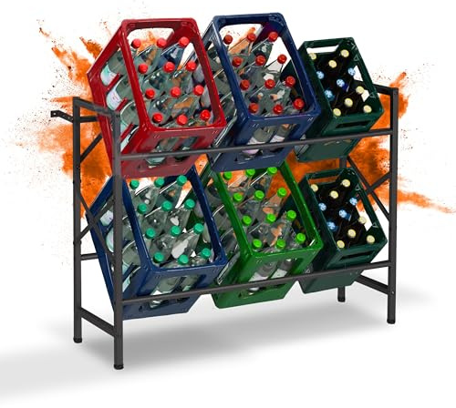 Relaxdays Drinks Crate Rack, HWD: 80x104x32 cm, 150 kg, Holds 6 Boxes, Steel, Beverage Holder Shelf, Beer & Water, Black, Plastic 10% Felt 80%