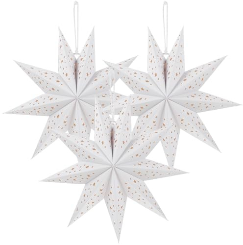 Toyvian Pantallas Papel Estrella Navidad, 3 Piezas 3d 9 Nueve Puntas Pantallas De Papel Para Colgar Casa Bodas DecoracióN Fiestas Hogar De Navidad Ligera Y Plegable, 35cm