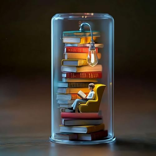 Lampada notturna a forma di libro, scultura di libri in miniatura 3D in resina con luce calda, lampada da scrivania a LED per comodino, studio, decorazione per biblioteca, atmosfera di lettura (stile