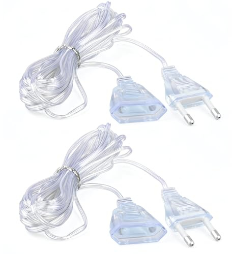 2 Stück Verlängerungskabel Dünnes Kabel, 5M 220V 1W Verlängerungskabel Flach Sehr Dünn Kabel Transparent Eurostecker Verlängerung Elektrisches für Geringe Leistung LED-Laternen Den Außenbereich