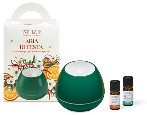 Nasoterapia Kit Aria di Festa - Natale Diffusore a Ultrasuoni Ghianda Verde con Oli Essenziali - Aromaterapia per i momenti speciali! Con olio essenziale di arancio dolce e Pino Cembro