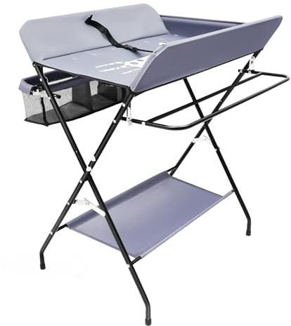 Cambiador plegable para bebé con cinturón de seguridad y cesta de almacenamiento, mesa cambiadora móvil plegable para bebés de 0 a 12 meses, soporta 25 kg