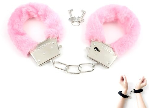 Sex Handcuffs for Woman, Hand Cuff Set for Adults Bedroom, Fluffy Handcuffs Adult Woman Cosplay with 2 Keys, Erotica Gear Kinky, Valentine Gift for Lover Couple (Pink)