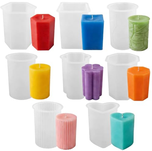 8 Pièces Moule Silicone Bougie, Moule Silicone Resine Epoxy, Moule Bougie, Silicone, Diy, Polygonal, En Forme De Cœur, En Forme De Fleur, Adapté Aux Bougies Faites à La Main, Aromathérapie, Cadeaux