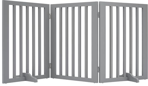 Wooden Dog Gate 3-Panel Freestanding for Stairs, Doorways and Hallways Grey | Foldable Design with Two Support Feet Adds Stability, Ideal as a Baby and Pet Barrier for Doorways and Indoor Living Spaces