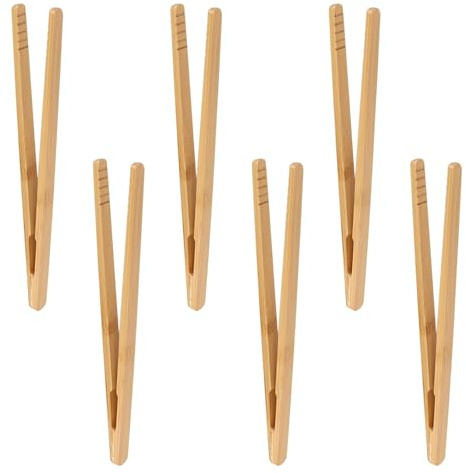 BLPRKOT 6 Pezzi pinze per toast in bambù, pinze riutilizzabili in legno naturale classico, per dolci, waffle, panini, strumento per pinze da cucina (18 cm)