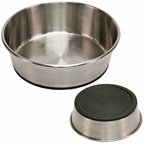 Kerbl Pet gamelle en Acier Inoxydable, Ronde, argentée/Noire, Ø 13,5 x 4,5 cm, 425 ML, Acier Inoxydable, antidérapante