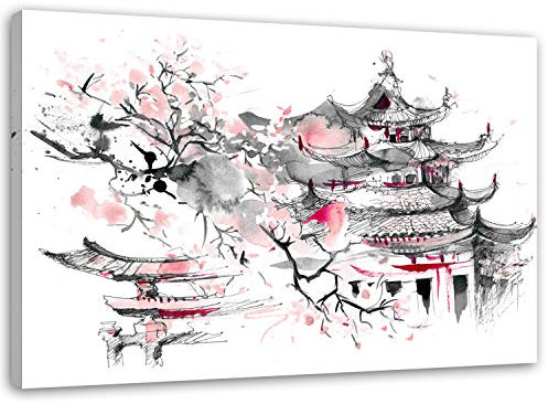 Feeby Bilder Japan 60x40 cm 1 Teilig Wohnzimmer Schlafzimmer Büro Flur Küche Wandbilder Leinwandbilder Modern Bild auf Leinwand Wanddekoration Kunstdruck Design Architektur Grau