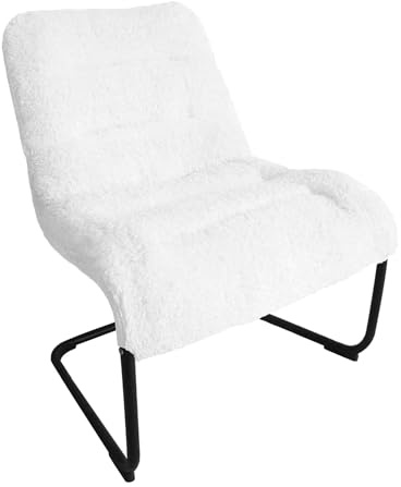 Zenree Upholstered Metal-Framed Lounge Chair with Sherpa Seat, White - Ideal for Bedrooms, Living Rooms, Dorms, Indoor Spaces, Accent and Lounging
