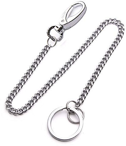 Chie no fukuro Brieftasche Kette, Lange Kette aus Edelstahl,Punk-Schlüsselanhänger mit Kette für Biker Trucker, Hose Kette Jean-Kette 38cm für Männer, Frauen in Silber