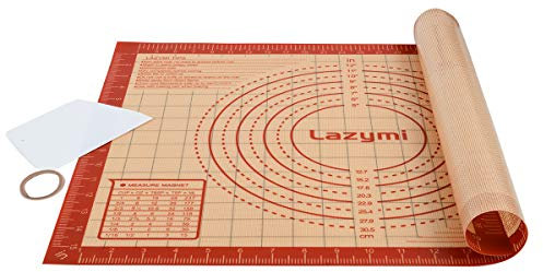 Thick Silicone Baking Mats Sheet, Non Stick Pastry Rolling Mat with Measurement 40×50cm, Non-Slip Silicon Dough kneading Mat, Counter Table Mat, Placemat, for Pie/Cake/Pizza Mats (Red+Scraper)