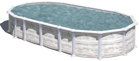Piscina de Acero Elevada,Ovalada con Aspecto Acero Nórdico. Piscinas Desmontables para Jardín. 730 x 375 x 132 cm - Piscina Gre KITPROV7388N Islandia.