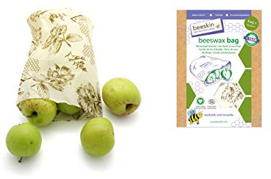 beeskin Bienenwachstuchbeutel – Mix aus Bienenwachstuch und Brotbeutel zur Aufbewahrung von Lebensmitteln – Größe: S, 18x28 cm (Flower)