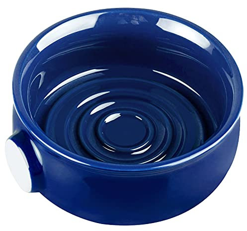 Linkidea Ciotola per Sapone da Barba in Ceramica con Manico Antiscivolo, Bocca Larga, Grande Capacità, Facilmente Schiuma, Ciotola per Crema da Barba per Uomo, Blu Reale