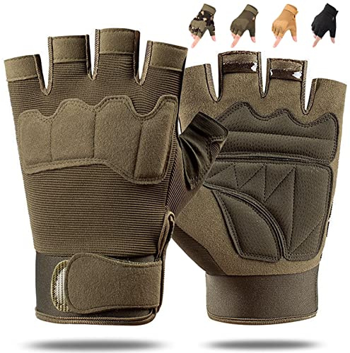 Vviitop Fingerless Gloves Half Finger Cycling Motorcycle Hiking Climbing Driving Work (Large, Green)
