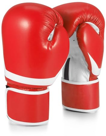 Flexzion Gants d'entraînement de boxe de 283.5 g pour hommes, jeunes et femmes, gants de boxe, gants de boxe pour sac de frappe, sac avec bande de poignet, rouge