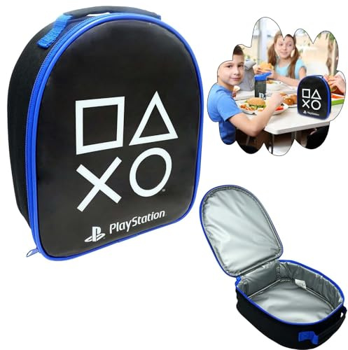 Play-Station Thermal Lunch Bag 25cm with Carry Handle, Zip Closure, Keep Food Warm, Soft Snack Backpack for Kids and Adults, Perfect for Back to School, Office or Picnic Days