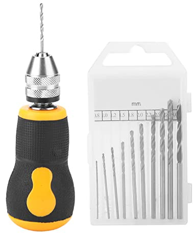 Mini Hand Drill Set, Small Hand Drill with 10Pcs Bits, Portable Micro Drill Tool Nonslip Handle for Art Craft Collection, Manual Hand Drill Set Precision Pin Vise Woodworking