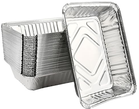 FOCCTS 50 piezas de bandejas para barbacoa de aluminio, 22 * 15 * 5,5 cm, bandeja de aluminio para parrilla, bandejas desechables para barbacoa, bandeja para barbacoa y fuente para horno, bandejas de