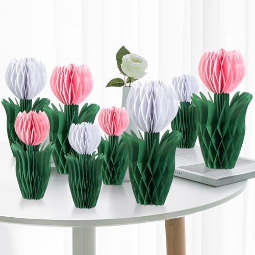 EASY JOY 8 Stück Gänseblümchen Filz Centerpieces Rosa Weiß für Party Deko Tischdekoration für Mädchen Geburtstag Baby Shower Hochzeit Büro Tulpentischdekoration…