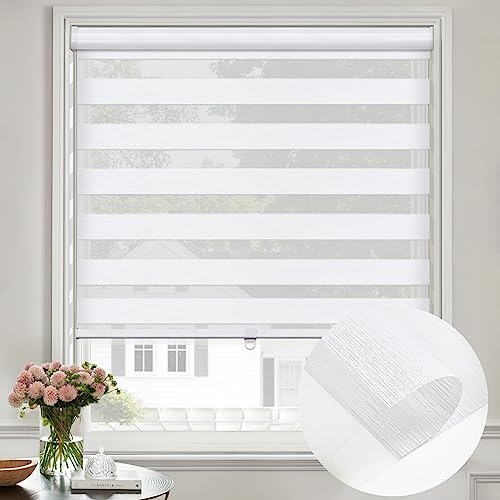 Moonice Zebra Roller Blinds Cordless Spring Lifting Zebra Shades with Dual Layer Day and Night Roller Blinds for Windows Light Control and Privacy for Home Bedroom Office (White, Custom Size)