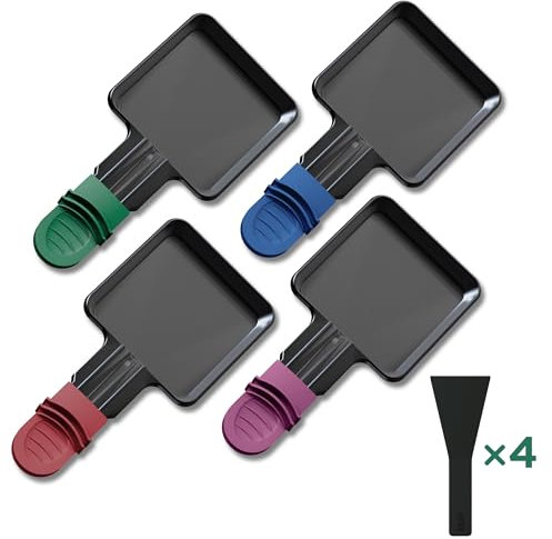 Yoassi 4Pcs Mini Sartenes de Raclette Con Mango de Colores - Revestimiento Antiadherente Para Parrilla Eléctrica - Accesorios de Raclette Grill Con 4 Palas Para Queso, Huevo, Pollo