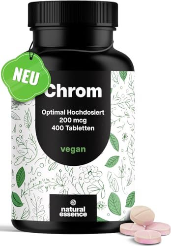 Chrom Picolinat hochdosiert - 400x Tabletten hochdosiert mit 200 mcg Chrom pro Tablette - vegan und produziert in Deutschland - Verpackung kann variieren
