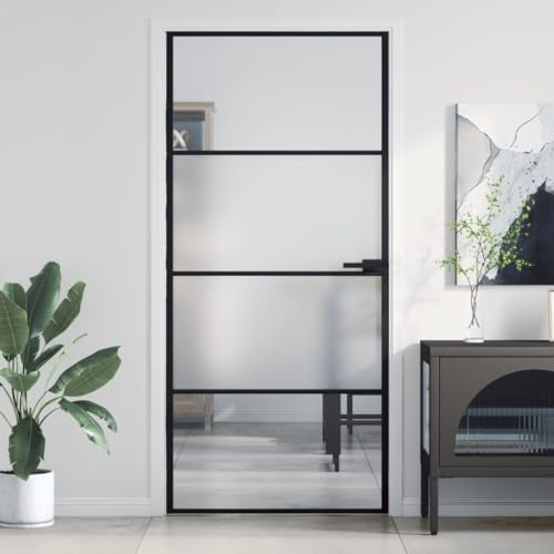 Homgoday Porta interna in vetro porta per stanza, set completo con maniglia, porta girevole, design moderno, porta da ufficio, per casa e ufficio, sottile, 93 x 201,5 cm, vetro temperato e alluminio