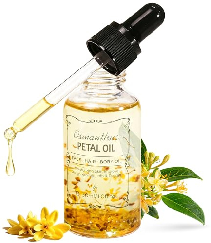 Huile Essentielle Osmanthus avec Pétales, Huile Naturelle Tournesol & Olive pour Massage, Cheveux, Corps, Visage, Ongles – Soin Hydratant et Réparateur Tous Types, 30ml