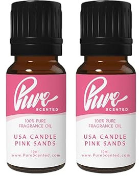 Pure Scented 20ml Fragrance Oils - 2 x 10ml Suitable for Candles, Soaps, Slime, Diffusers, Cosmetics, Wax Melts, Designer (2 x 10ml, USA Candle Pink Sands)