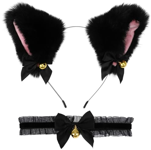 Didiseaon 1 Jeu Collier -tête Oreille De Chat Cloche Bandeau Oreille De Chat Pour Enfants Cosplay Casque D'oreille De Chat Charbonnier Collier Enfant Décors Tissu En Peluche De 5 Cm