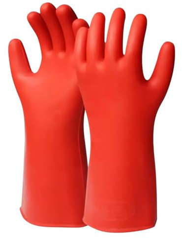 Fyearfly 12KV Insulated Glove, 1 Pair Red Electrical Insulated Safety Gloves Rubber Class 00 1.8mm Thickned High Voltage Insulating Glove, for Electrician Repair&Chemicals Industry