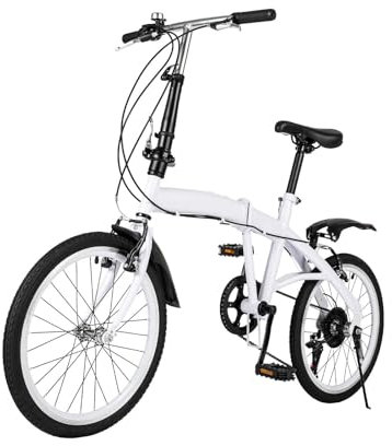 MccoMMon 20-Zoll-Klapprad für Erwachsene, 6-Gang einstellbar, Camping City Bike, Herren- und Damen-Klapprad, Outdoor Riding Commuter Bike, weiß