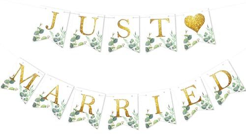 HOWAF Just Married Bannière, Banderole De Mariage Guirlande Just Married Décoration pour Decoration Mariage Accessoires Photo De Voiture