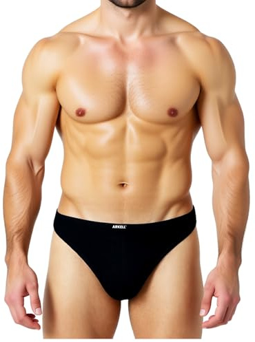 ARKELL Tanga Hombre Sexy Negro de Algodon - Tangas para Hombres - Ropa Interior Masculina - Tanga para Hombre - String Hombres